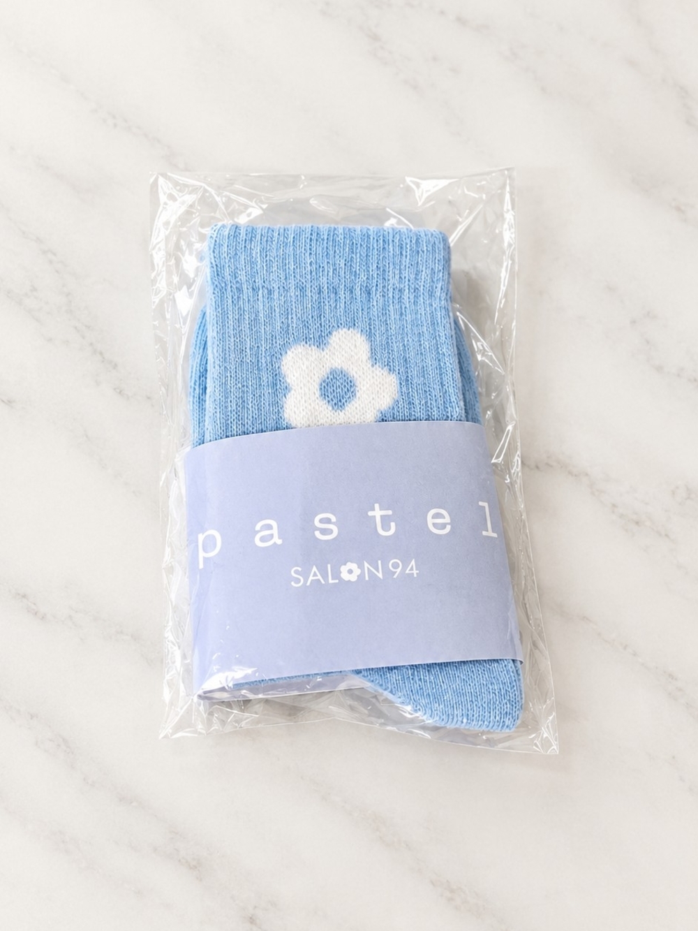 Salon94 Pastel Blue Floral Crew Socks